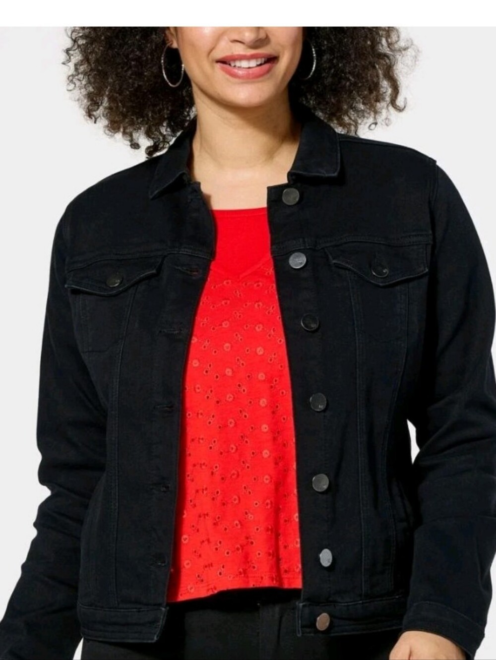 NWT DG2 by Diane Gilman Virtual Stretch Denim Jacket Plus 2X Solid Black Pockets